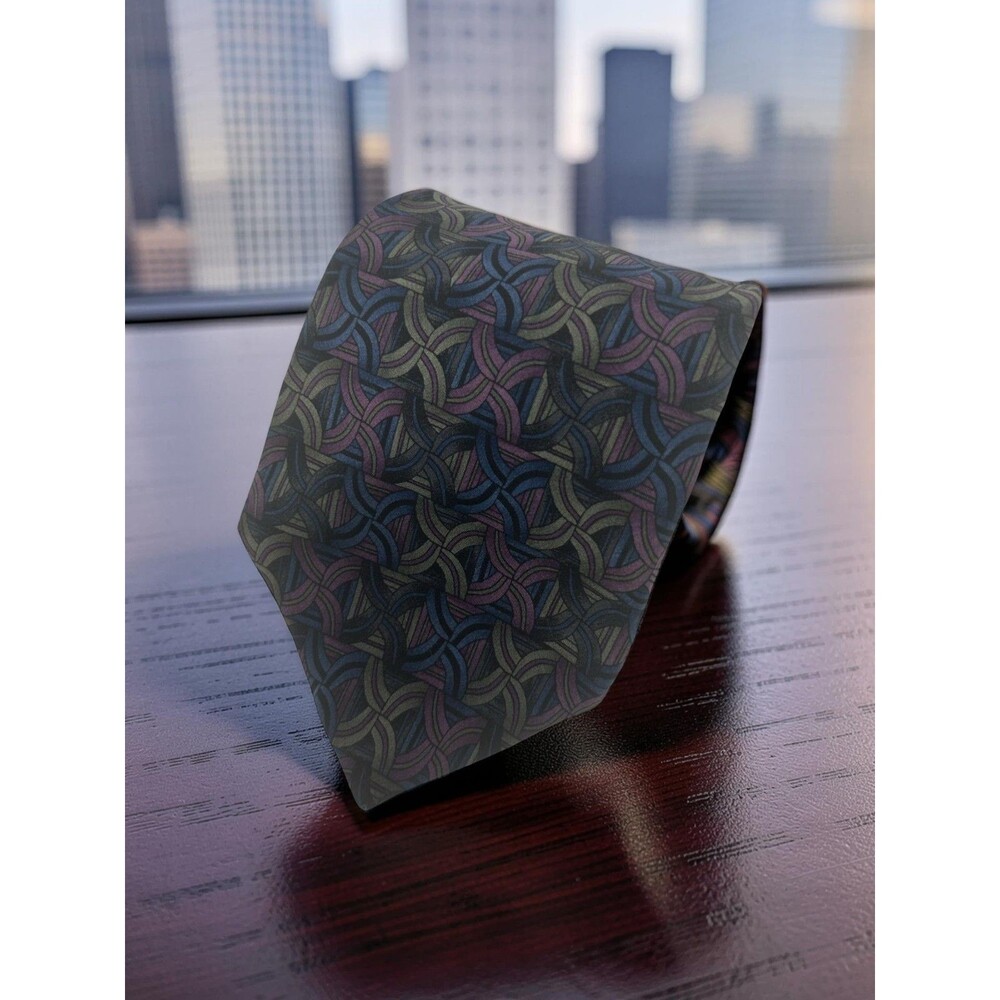 J‎ Garcia Silk Tie Abstract Geometric Blue Purple Gray 58.75” x 3.75"
